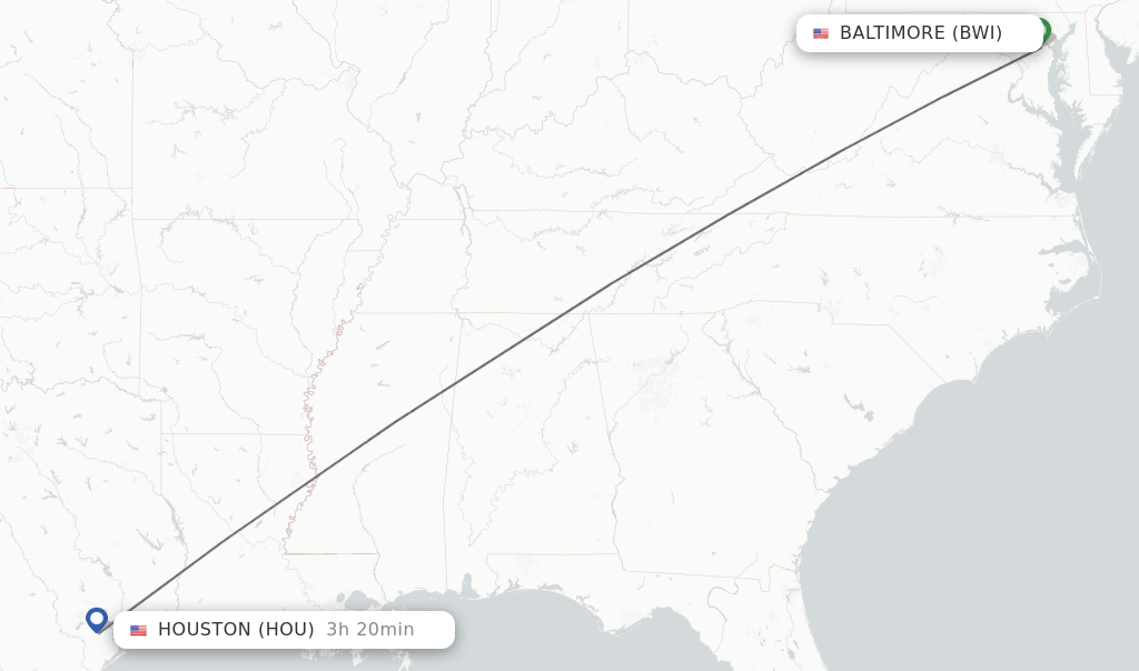 Flights from Baltimore to Houston route map