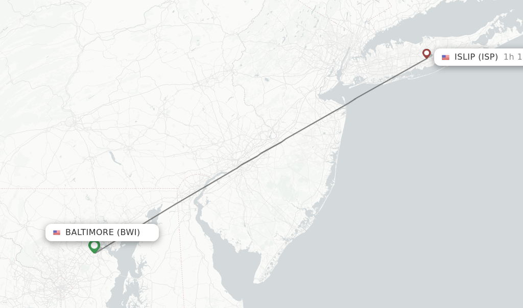 Flights from Baltimore to Islip route map