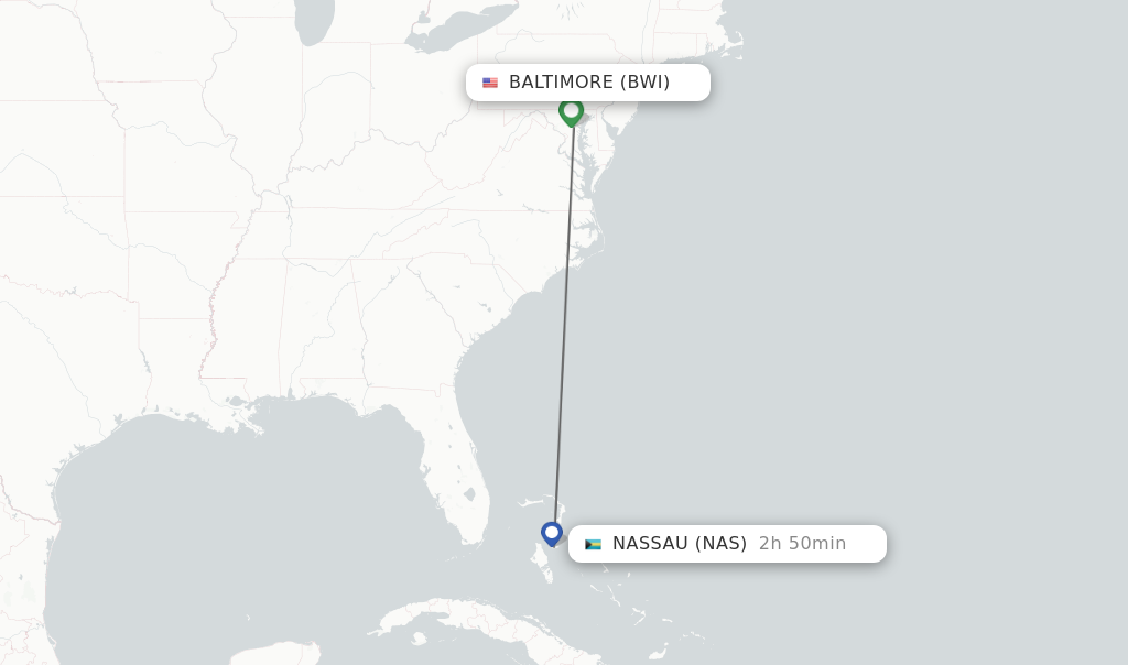 Flights from Baltimore to Nassau route map