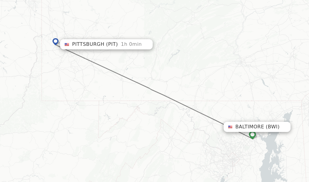 Flights from Baltimore to Pittsburgh route map