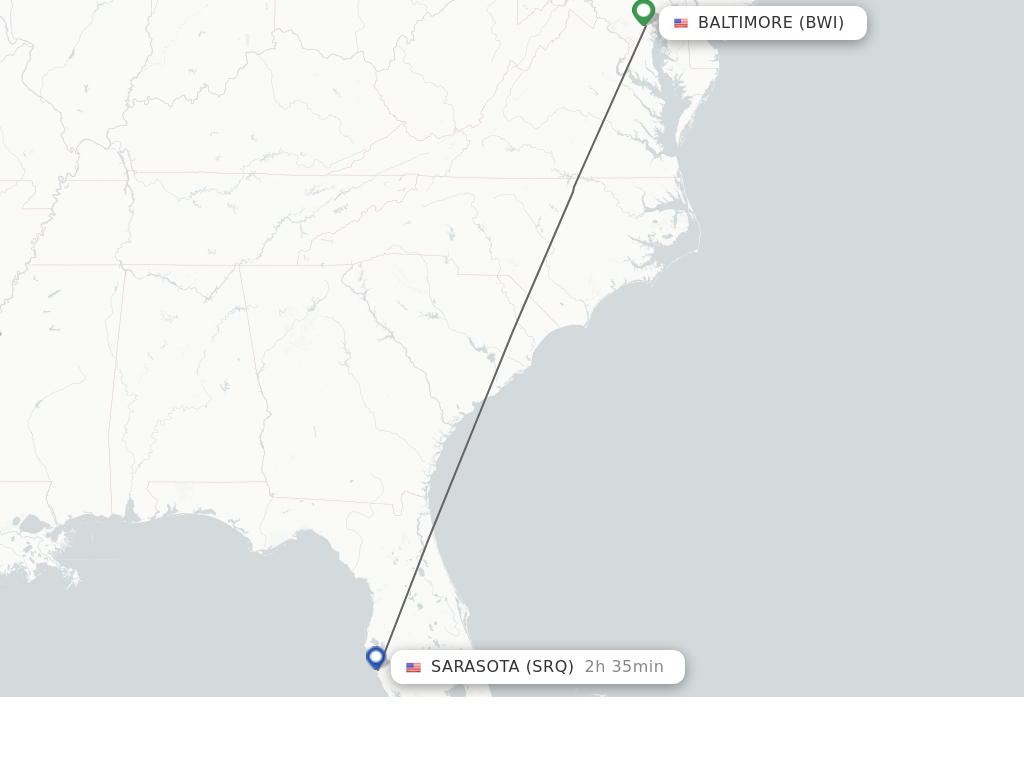 Flights from Baltimore to Sarasota route map