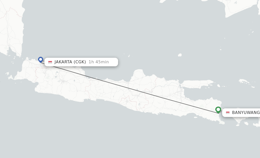 Flights from Banyuwangi to Jakarta route map