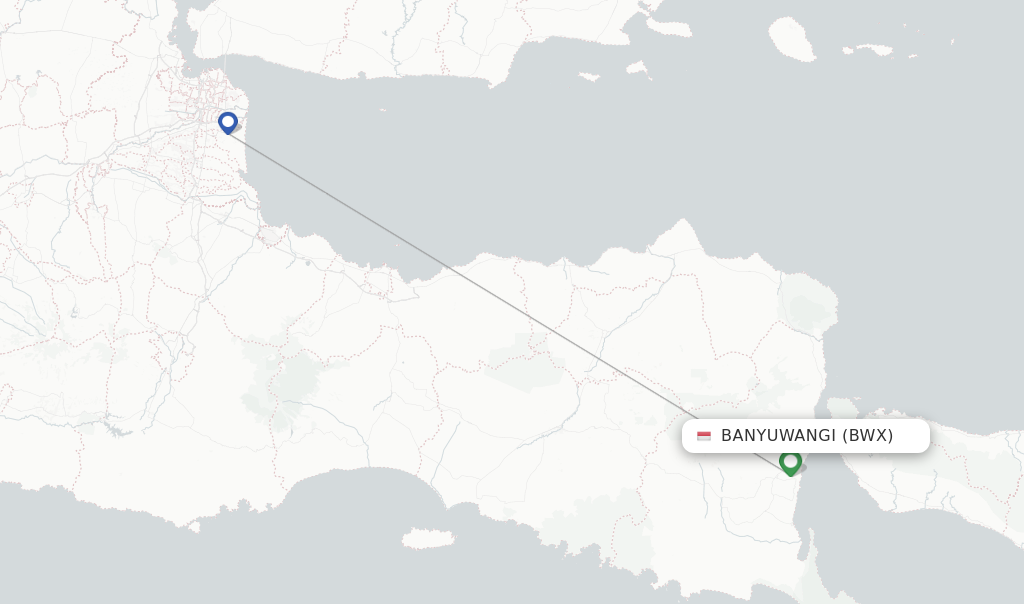 Route map with flights from Banyuwangi with Wings Air