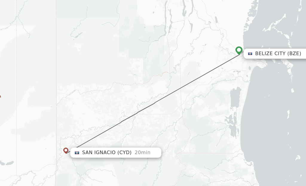 Flights from Belize City to San Ignacio route map