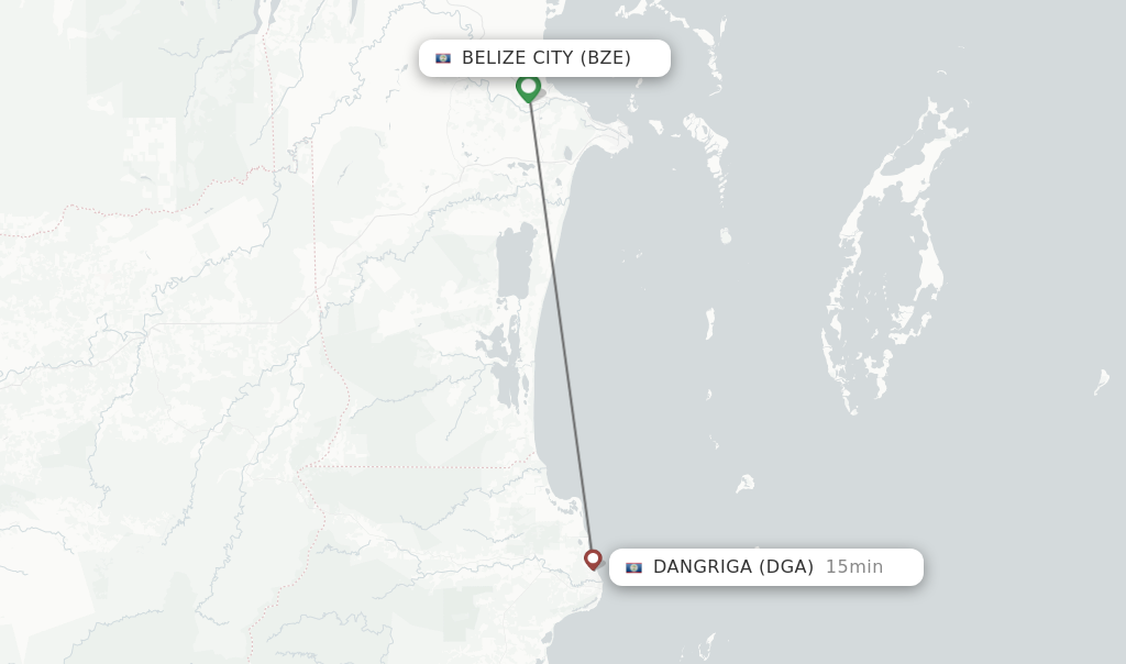 Flights from Belize City to Dangriga route map