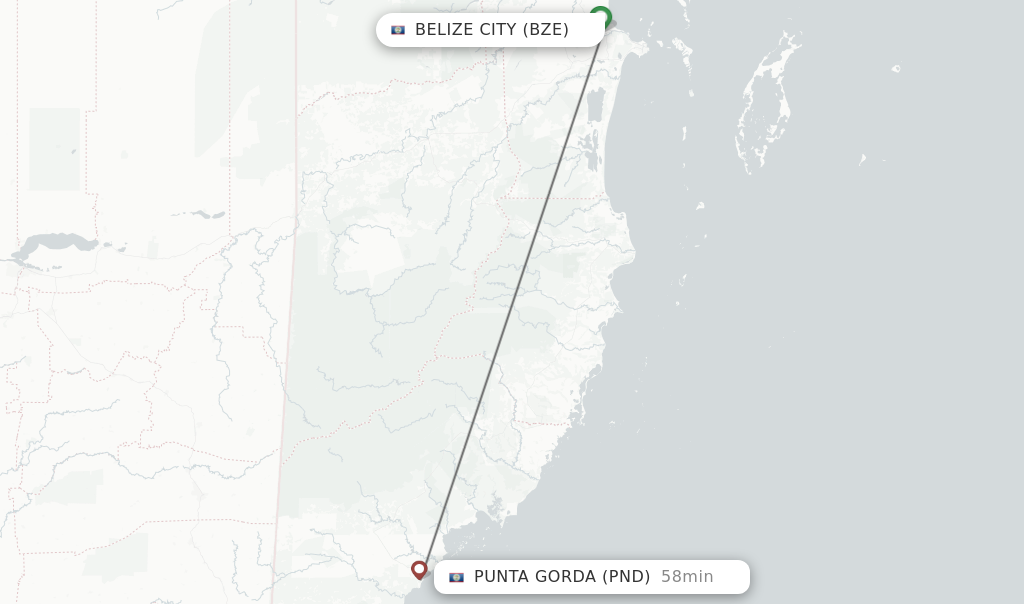 Flights from Belize City to Punta Gorda route map