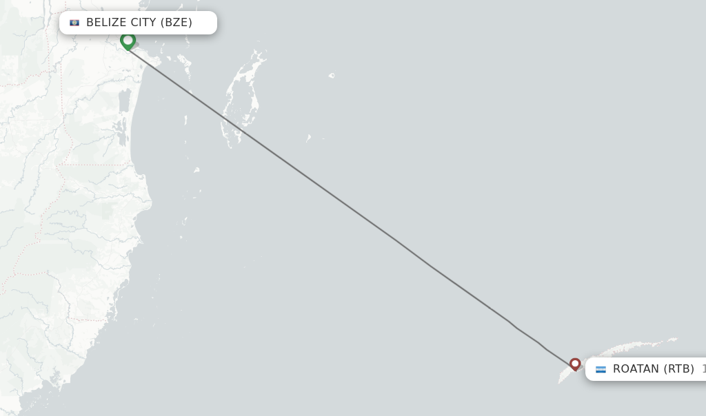 Flights from Belize City to Roatan route map