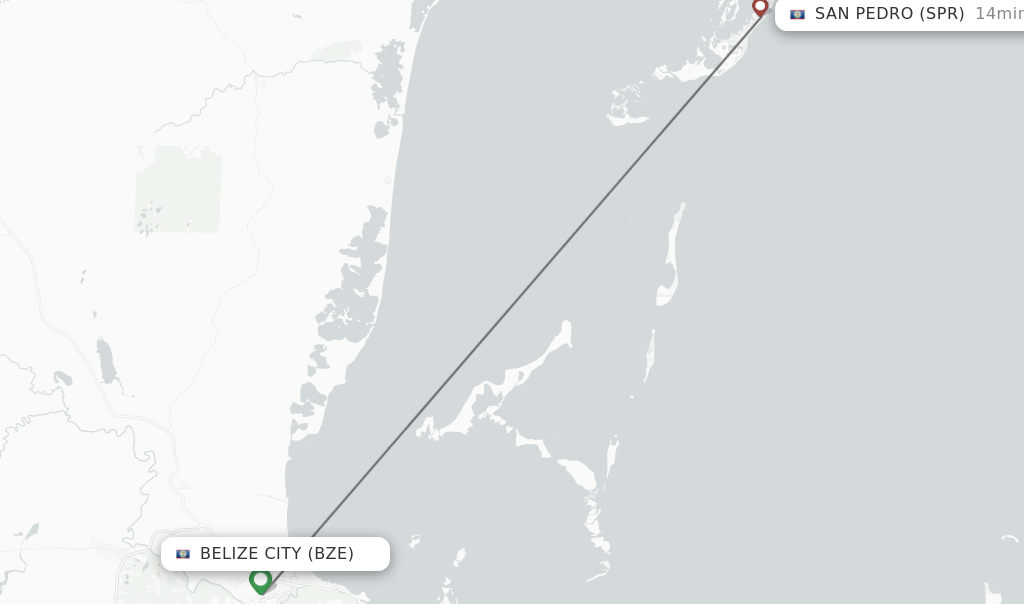 Flights from Belize City to San Pedro route map
