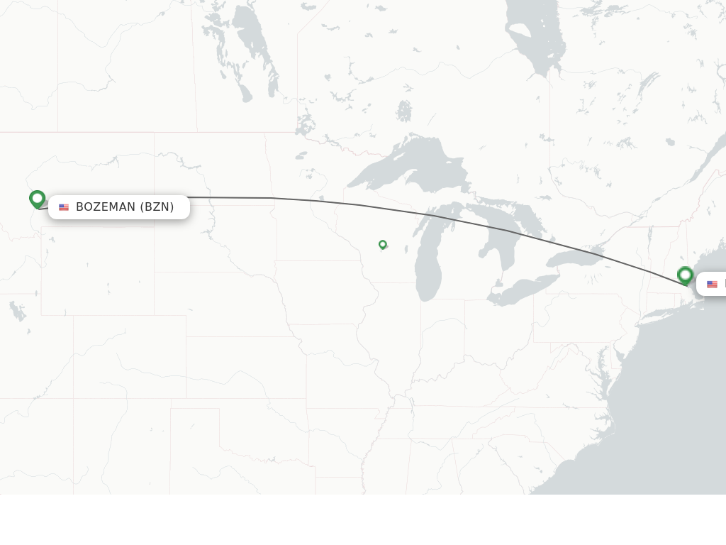 Flights from Bozeman to Boston route map