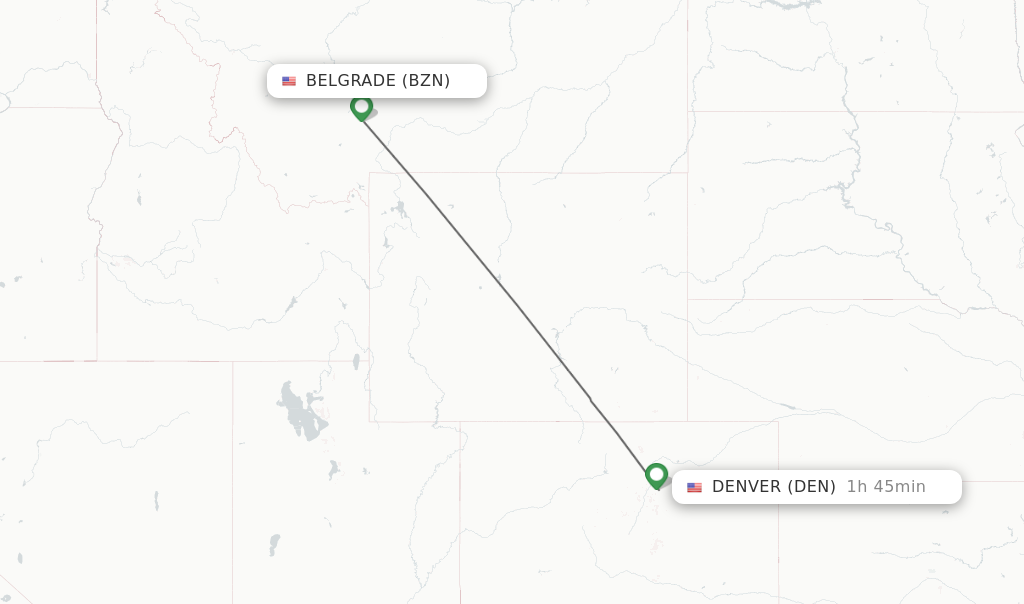 Flights from Bozeman to Denver route map