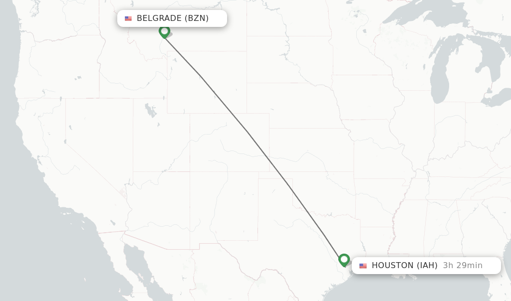 Flights from Bozeman to Houston route map