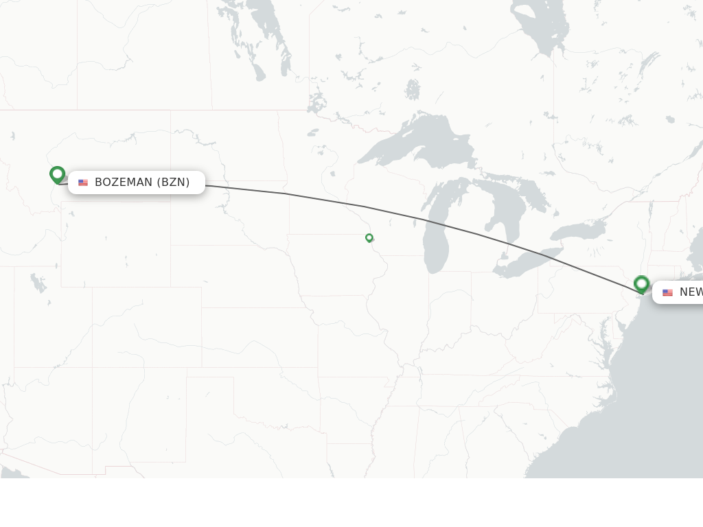 Flights from Bozeman to New York route map