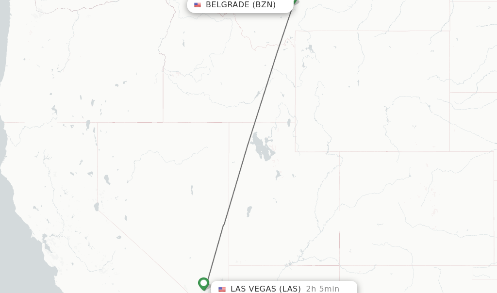 Flights from Bozeman to Las Vegas route map