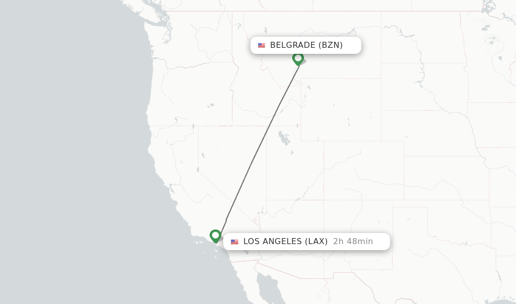Flights from Bozeman to Los Angeles route map