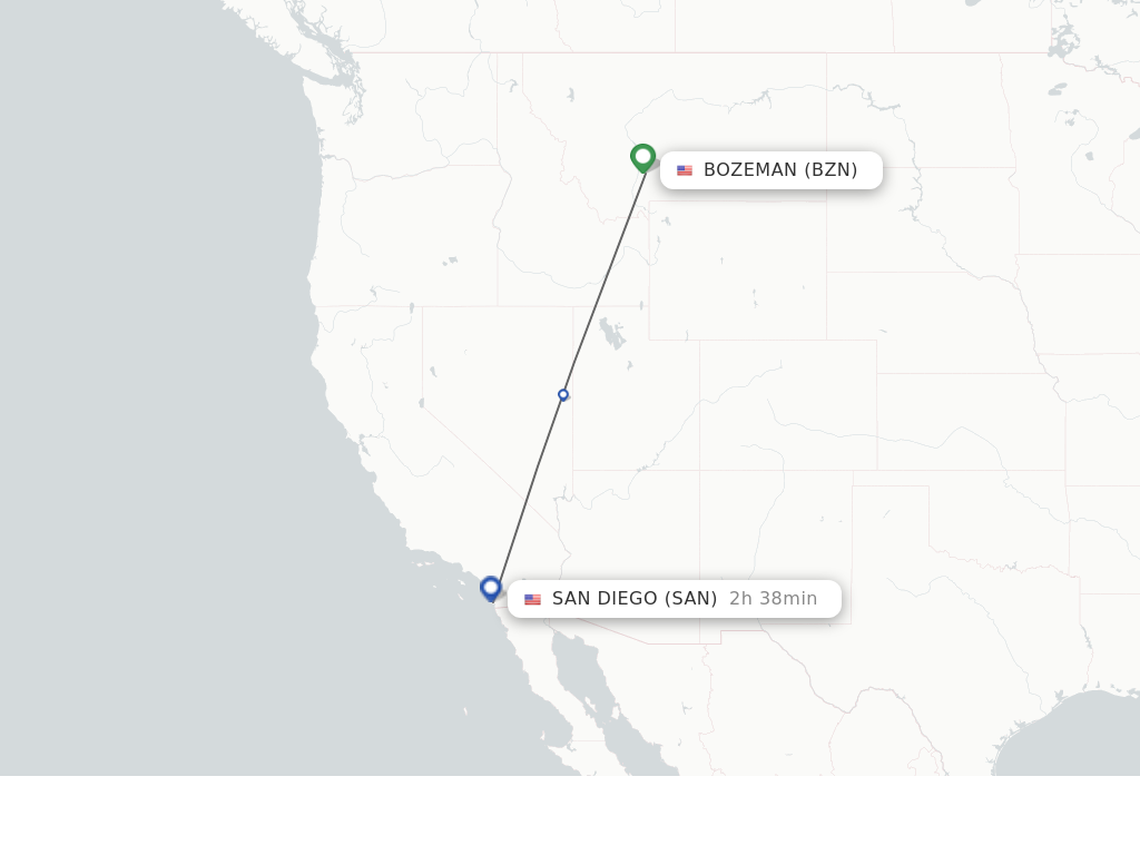 Flights from Bozeman to San Diego route map