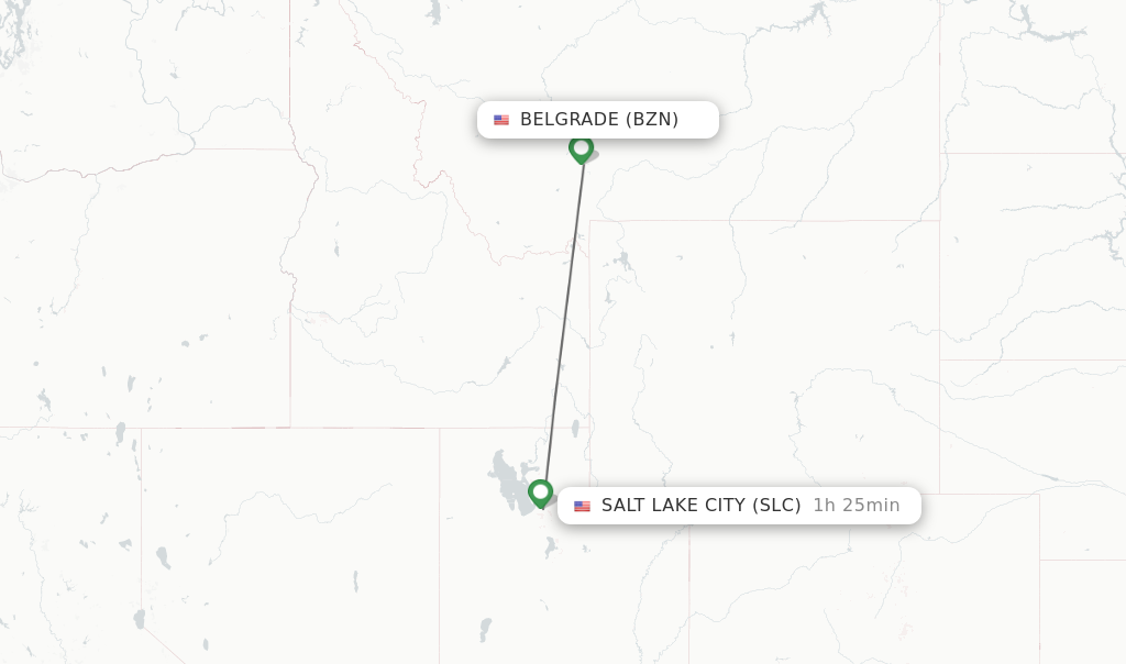 Flights from Bozeman to Salt Lake City route map