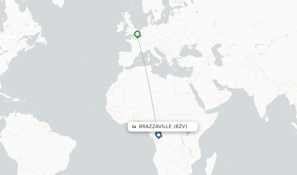 Route map with flights from Brazzaville with Air France