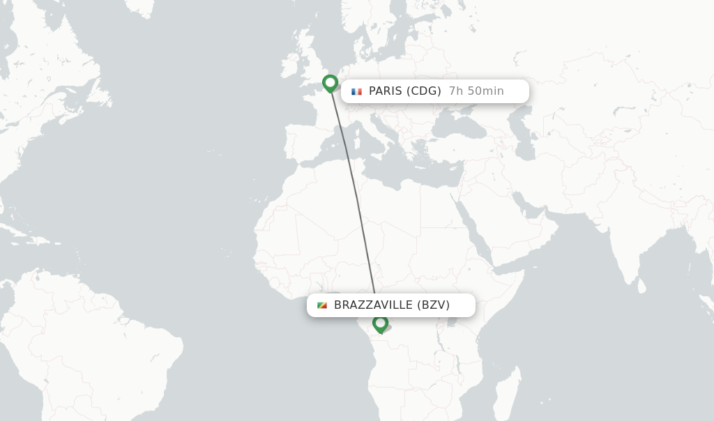 Flights from Brazzaville to Paris route map