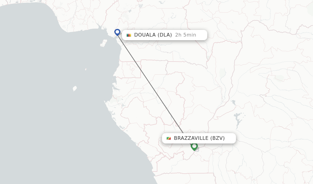 Flights from Brazzaville to Douala route map
