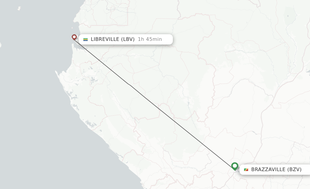 Flights from Brazzaville to Libreville route map