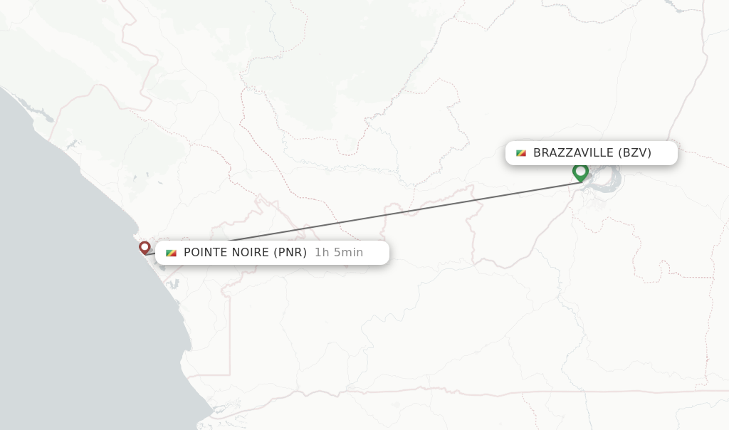 Flights from Brazzaville to Pointe Noire route map