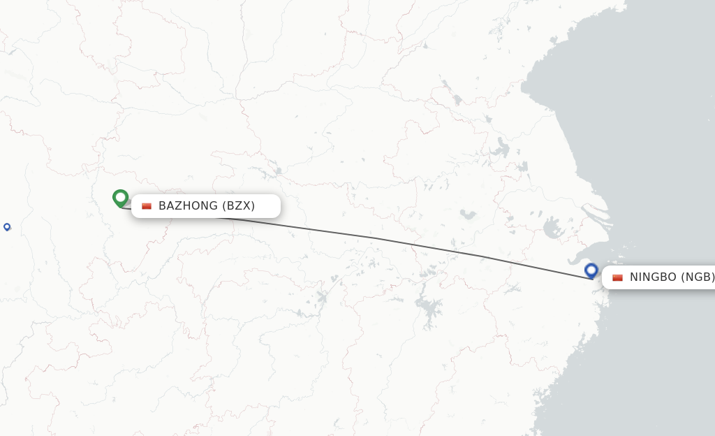 Flights from Bazhong to Ningbo route map