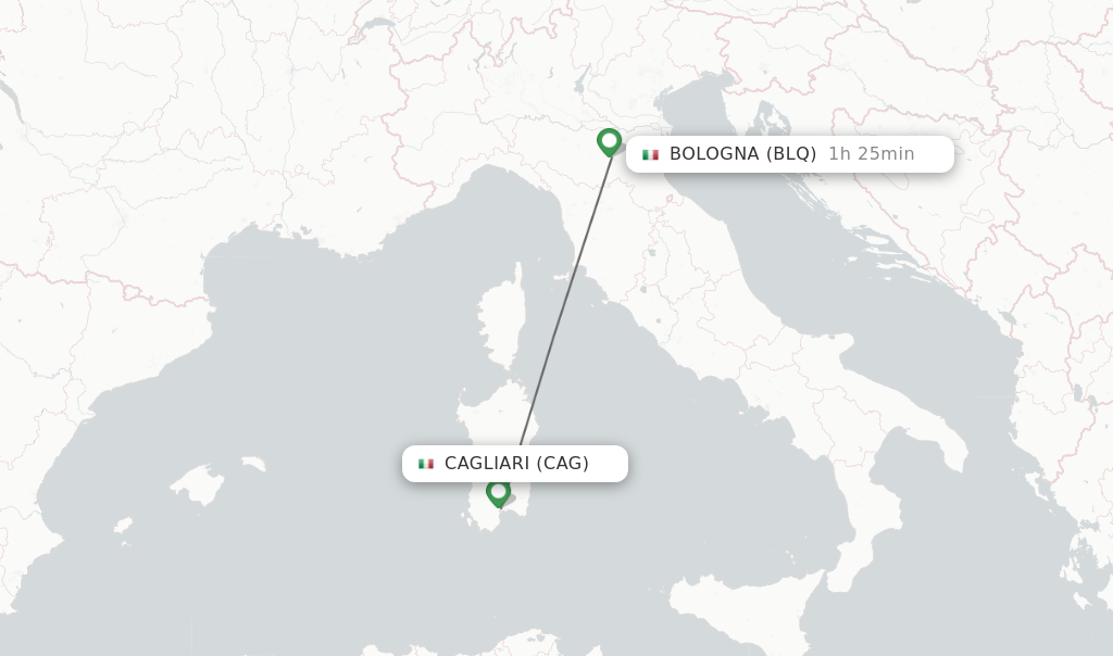 Flights from Cagliari to Bologna route map