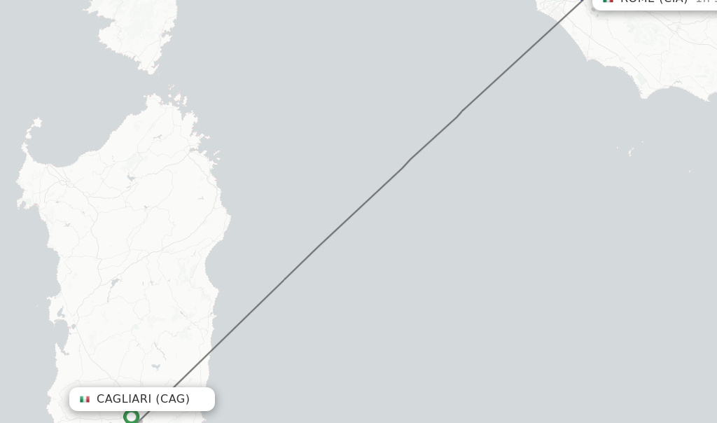 Flights from Cagliari to Rome route map