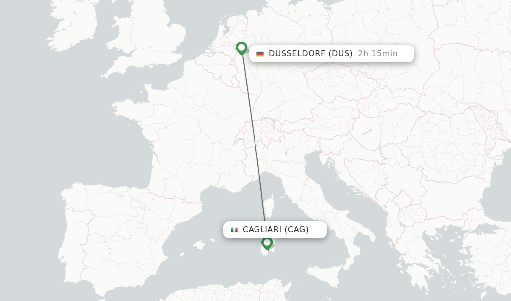 Flights from Cagliari to Dusseldorf route map