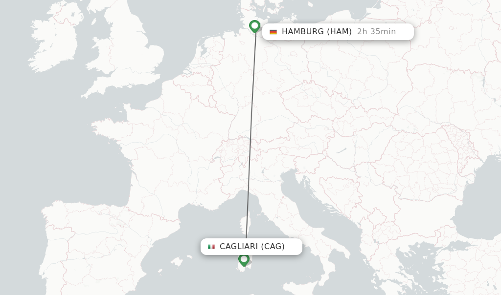 Flights from Cagliari to Hamburg route map