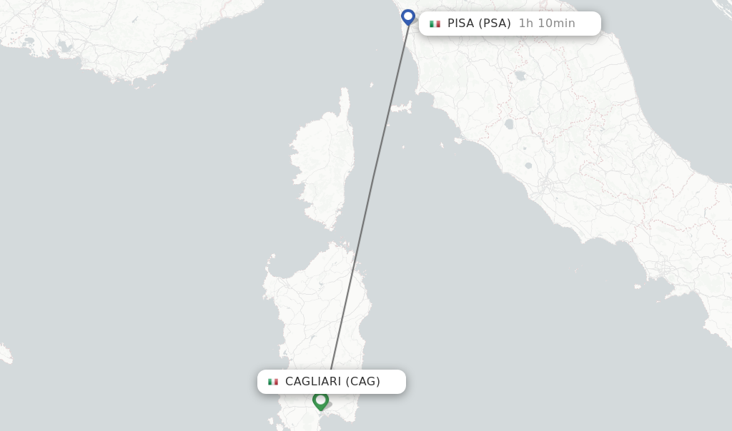 Flights from Cagliari to Pisa route map