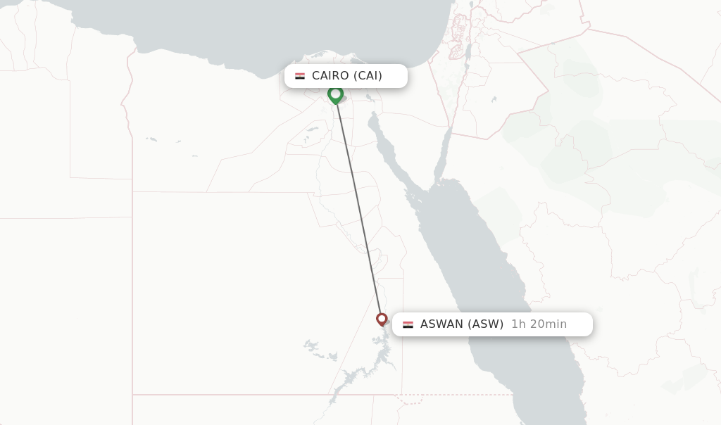 Flights from Cairo to Aswan route map