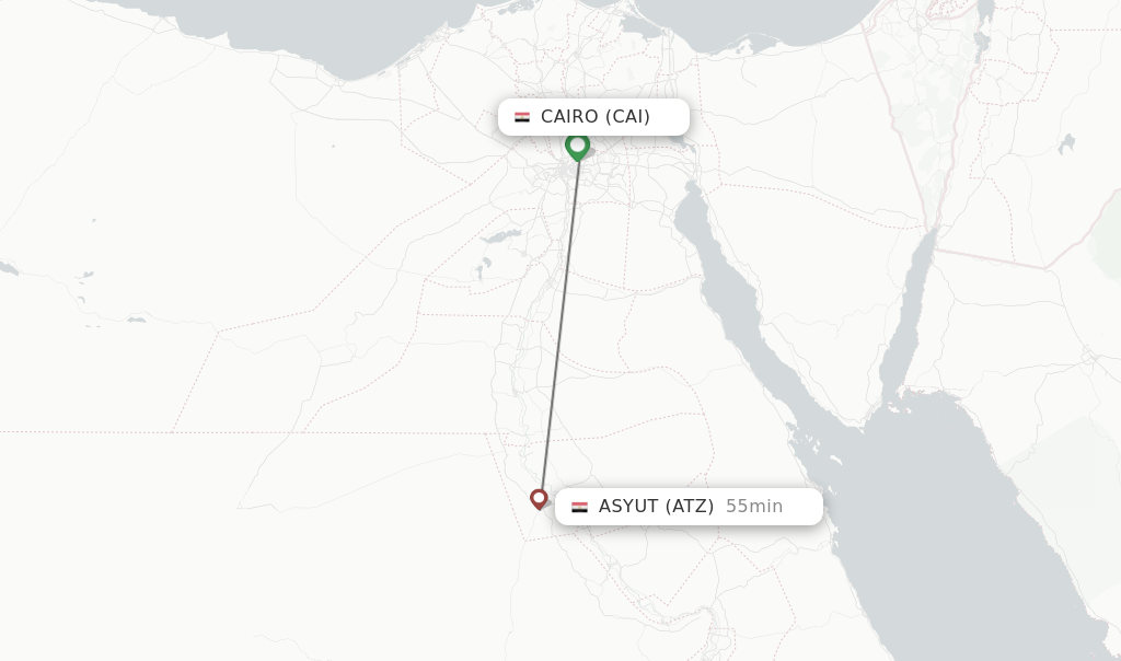 Flights from Cairo to Asyut route map