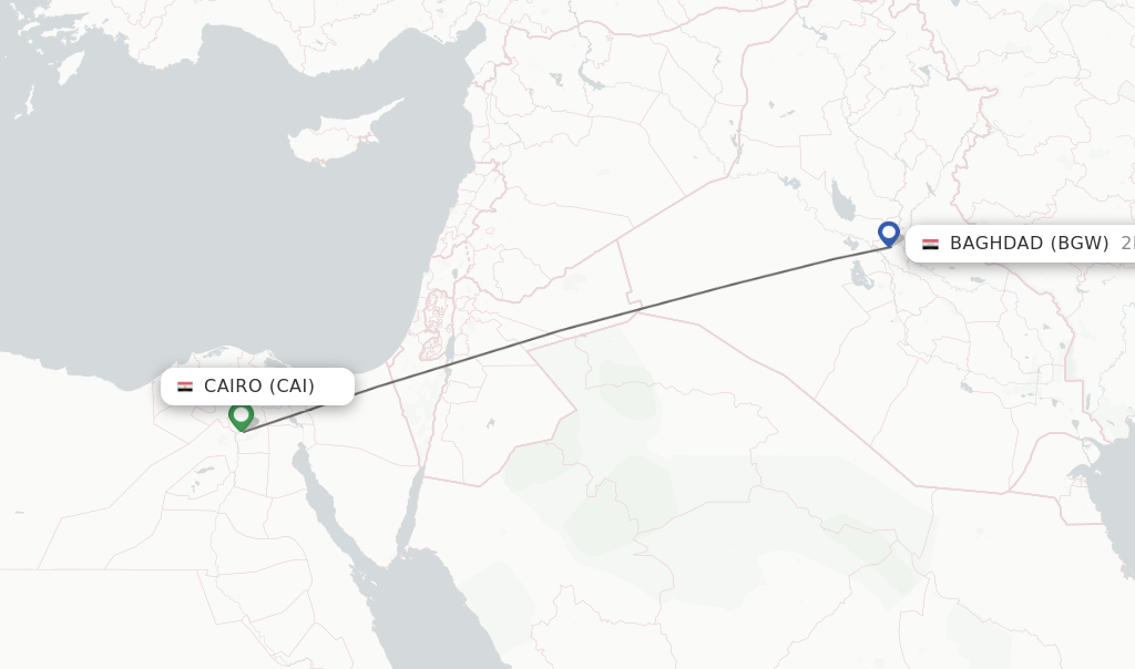 Flights from Cairo to Baghdad route map