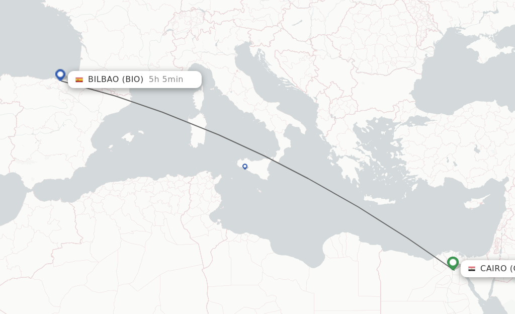 Flights from Cairo to Bilbao route map