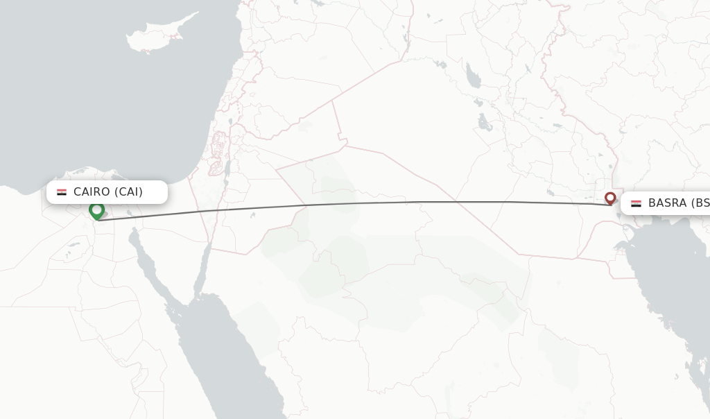 Flights from Cairo to Basra route map
