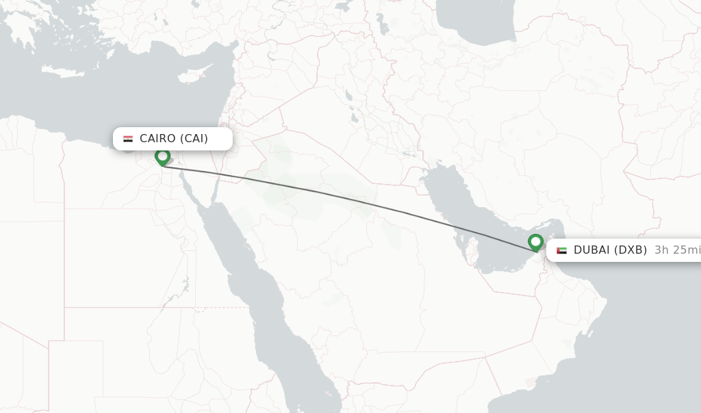 Flights from Cairo to Dubai route map