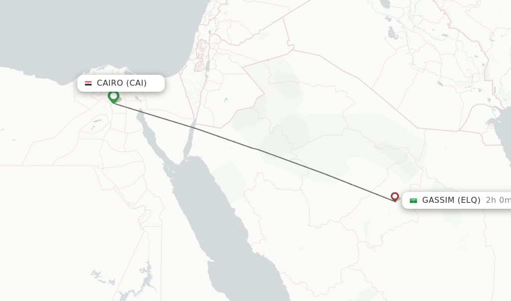 Flights from Cairo to Gassim route map