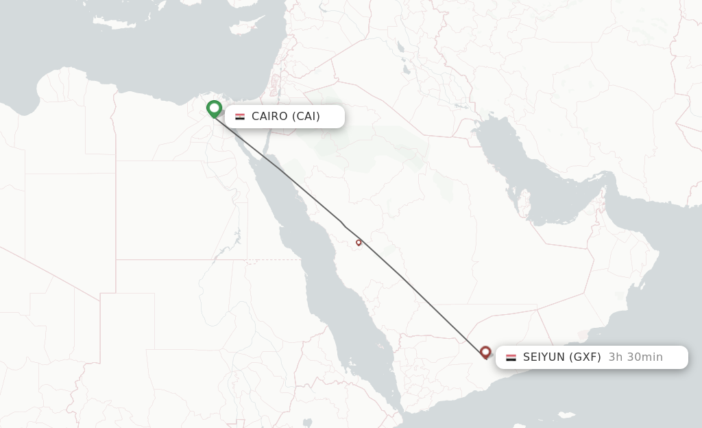 Flights from Cairo to Seiyun route map