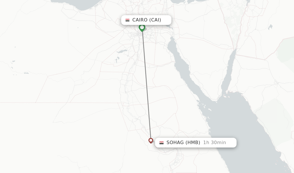 Flights from Cairo to Sohag route map