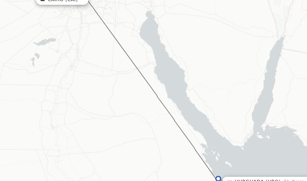 Flights from Cairo to Hurghada route map