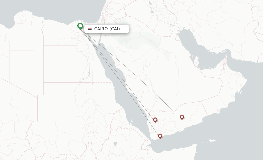 Route map with flights from Cairo with Yemenia