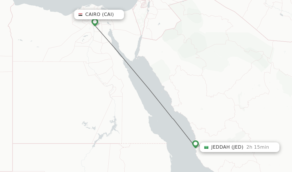 Flights from Cairo to Jeddah route map
