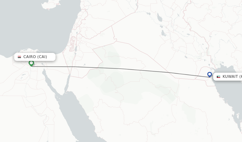 Flights from Cairo to Kuwait route map
