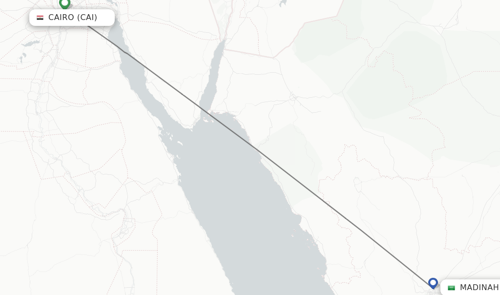 Flights from Cairo to Madinah route map