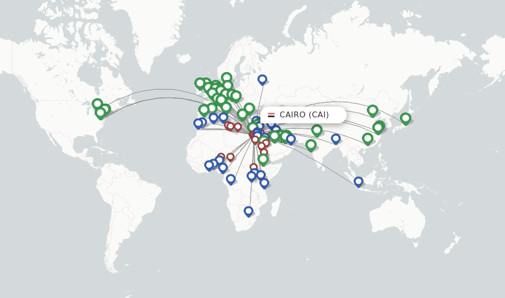 Route map with flights from Cairo with EgyptAir
