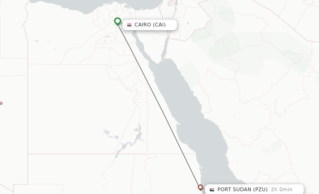 Flights from Cairo to Port Sudan route map