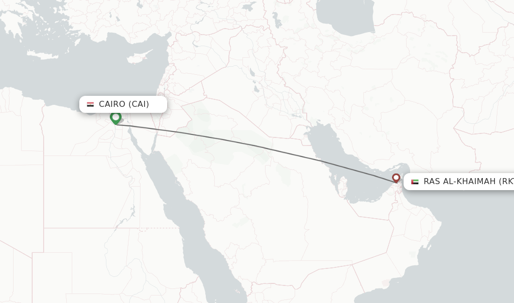 Flights from Cairo to Ras al-Khaimah route map