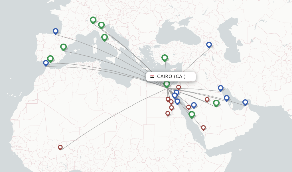 Route map with flights from Cairo with Air Cairo