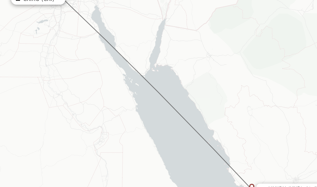 Flights from Cairo to Yanbu route map